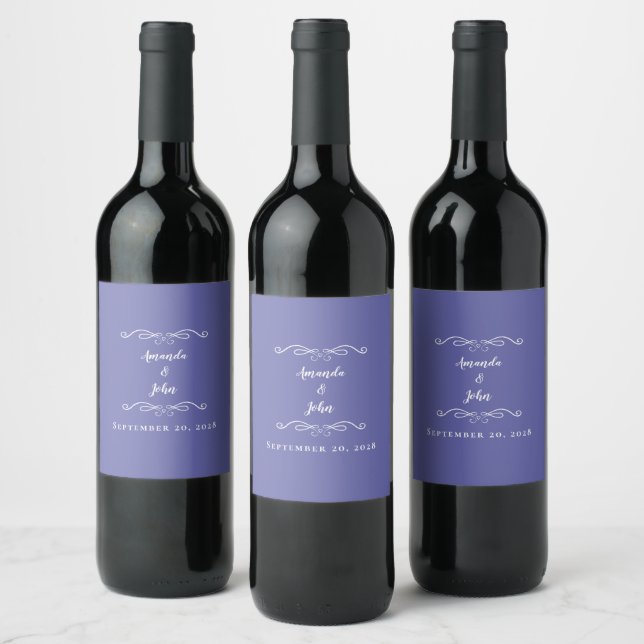 Elegant Periwinkle Blue Wedding Couple Calligraphy Wine Label (Bottles)