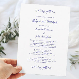 Elegant Periwinkle Blue Wedding Rehearsal Dinner Invitation