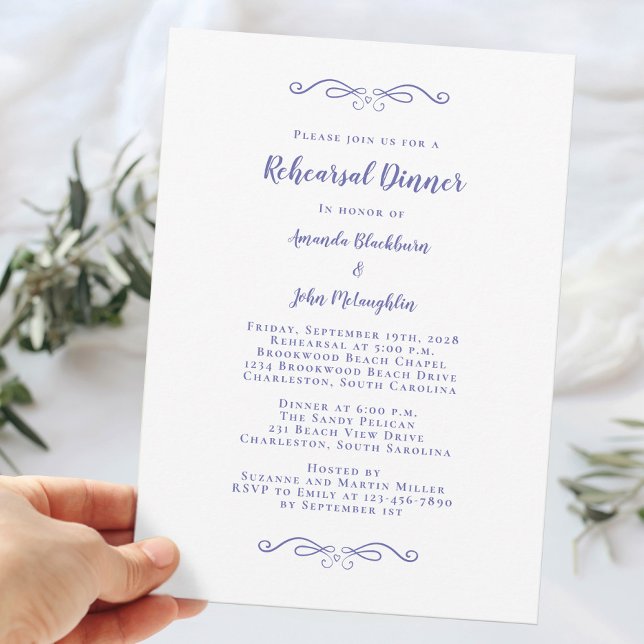 Elegant Periwinkle Blue Wedding Rehearsal Dinner Invitation (Elegant Periwinkle Blue Wedding Rehearsal Dinner Invitation)