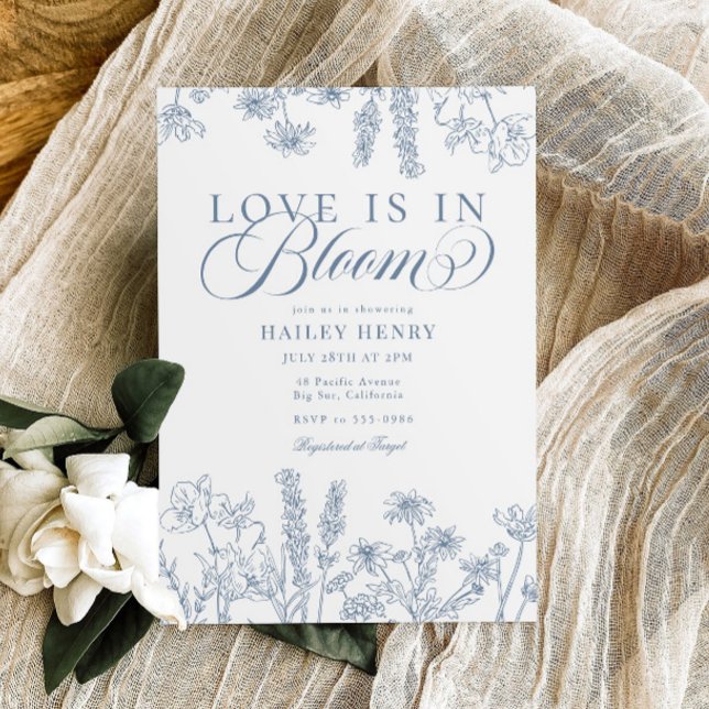 Elegant Periwinkle Blue Wildflower Bridal Shower Invitation (Creator Uploaded)