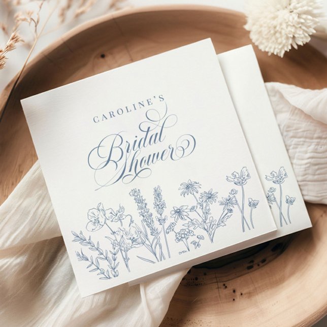 Elegant Periwinkle Blue Wildflower Bridal Shower Napkin (Creator Uploaded)