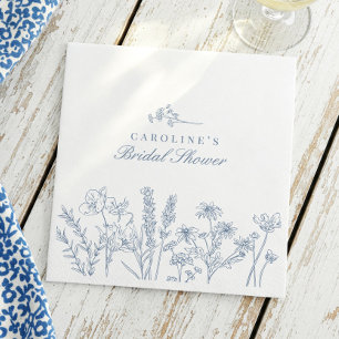 Elegant Periwinkle Blue Wildflower Bridal Shower Napkin