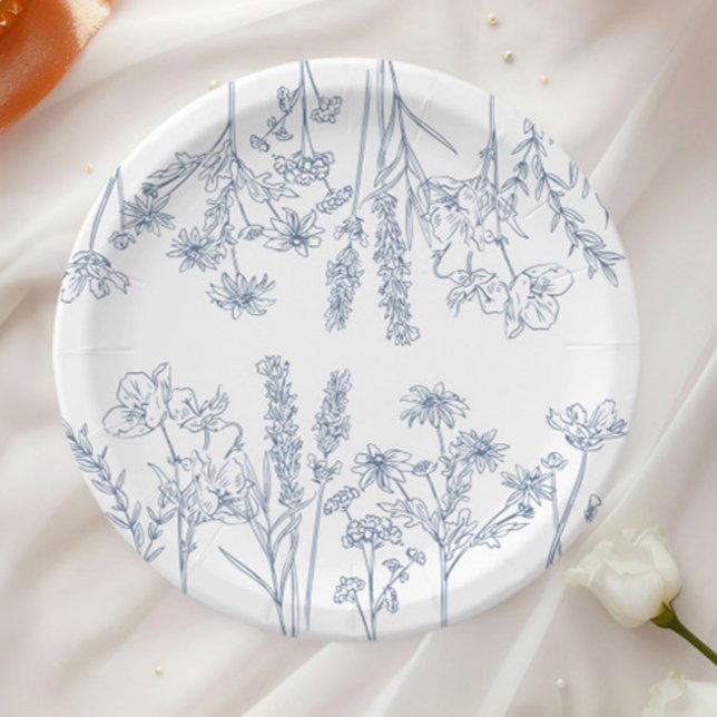 Elegant Periwinkle Blue Wildflower Bridal Shower Paper Plate (Creator Uploaded)