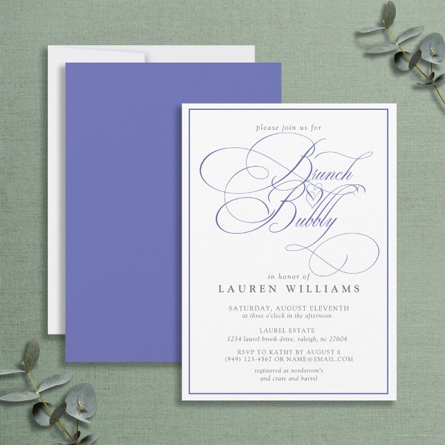 Elegant Periwinkle Calligraphy Brunch & Bubbly Invitation (Creator Uploaded)