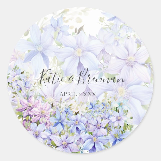 Elegant Periwinkle Clematis Classic Round Sticker (Front)