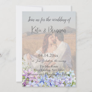 Elegant Periwinkle Clematis Photo QR Code Wedding Invitation