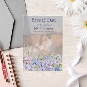 Elegant Periwinkle Clematis Save the Date Vellum Invitations