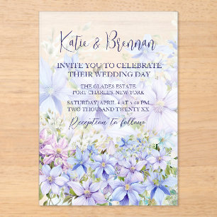Elegant Periwinkle Clematis Wedding Acrylic Invitations