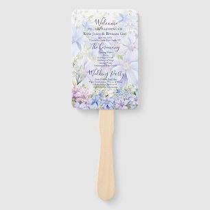 Elegant Periwinkle Clematis Wedding Program Hand Fan