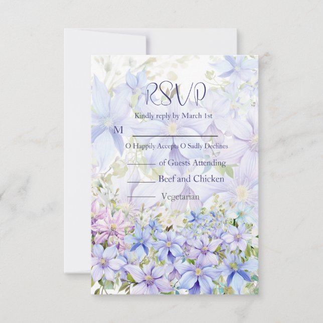 Elegant Periwinkle Clematis Wedding RSVP Card (Front)