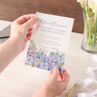 Elegant Periwinkle Clematis Wedding Vellum Invitations