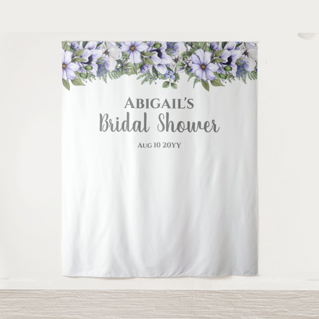 Elegant Periwinkle Floral Backdrop Bridal Shower Tapestry (Front)