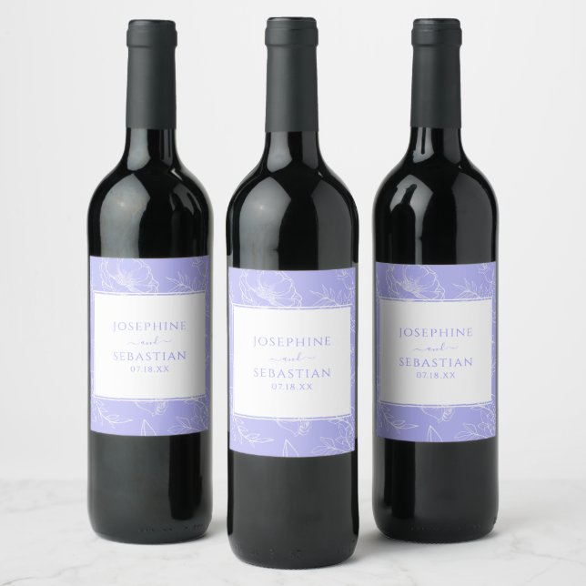 Elegant Periwinkle Floral Modern Wedding   Wine Label (Bottles)