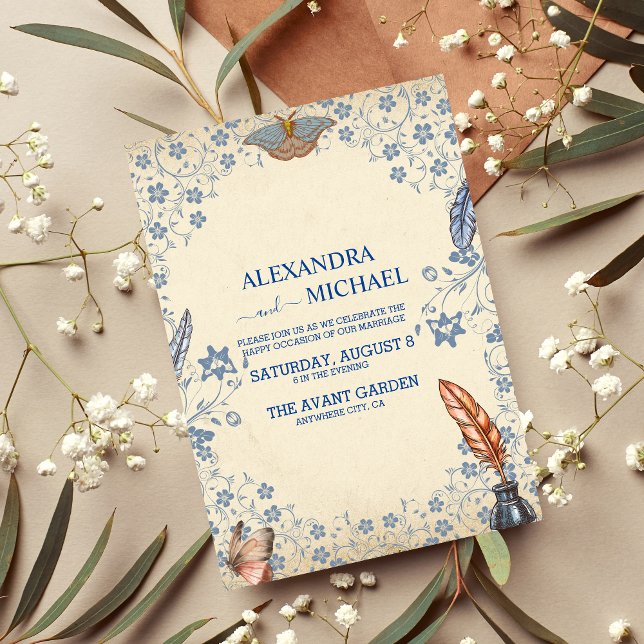 Elegant Periwinkle Floral Wedding Invitation (Creator Uploaded)
