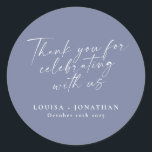 Elegant Periwinkle Trendy Script Custom Thank You Classic Round Sticker<br><div class="desc">Elegant Periwinkle Trendy Script Custom Thank You Classic Round Sticker</div>