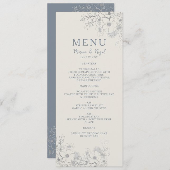 Elegant Periwinkle Wedding Menu (Front/Back)