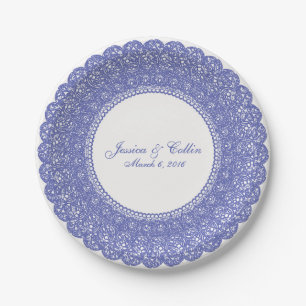 Elegant periwinkle & white lace doily plate
