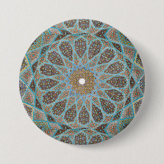 Elegant Persian Blue Arabesque Oriental Decoration 7.5 Cm Round Badge
