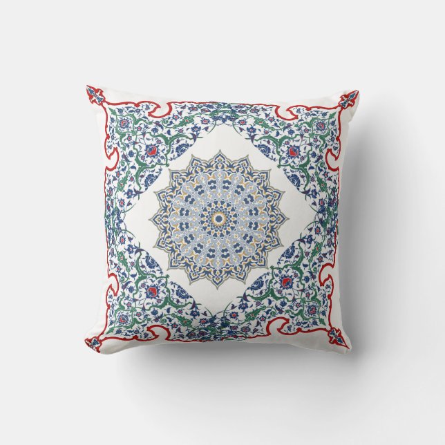 Elegant Persian Blue Arabesque Oriental Decoration Cushion (Front)