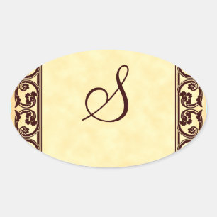 Elegant Personal Monogram in Brown Oval Sticker
