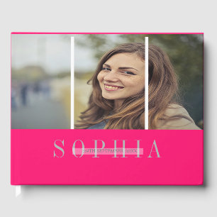 Elegant Personal Photo Bat Mitzvah Pink Silver Guest Book