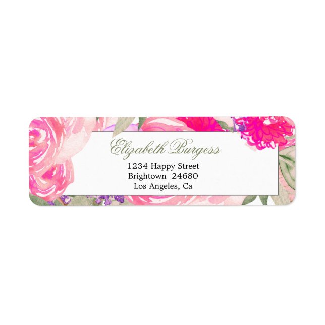 Elegant Personal Pink Rose Return Address Label (Front)