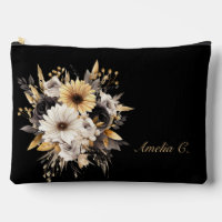 Elegant Personalise Black & Gold Flowers