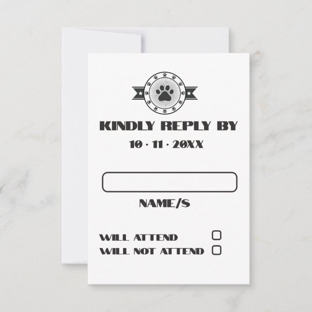 Elegant Personalise Dog Pet  RSVP Card (Front)