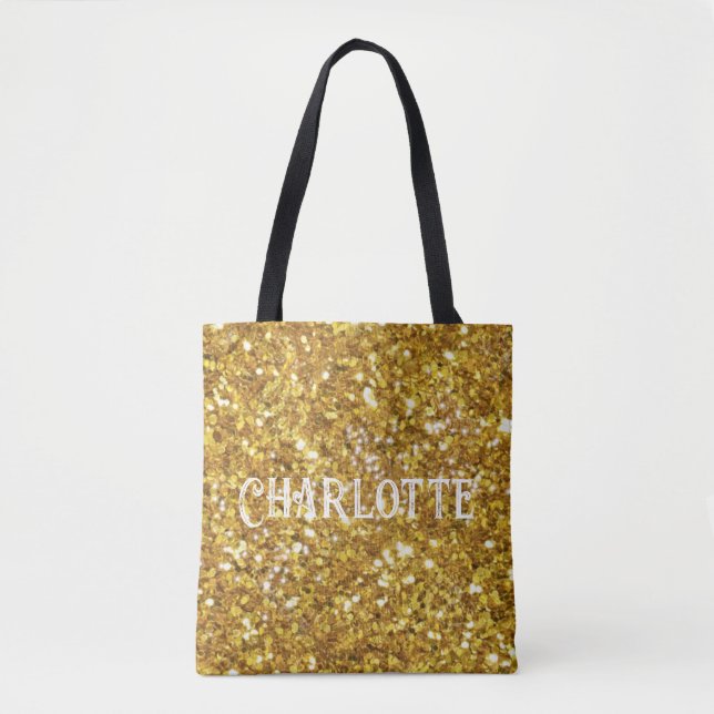 Elegant personalise Gold sparkling glitter  Tote Bag (Front)