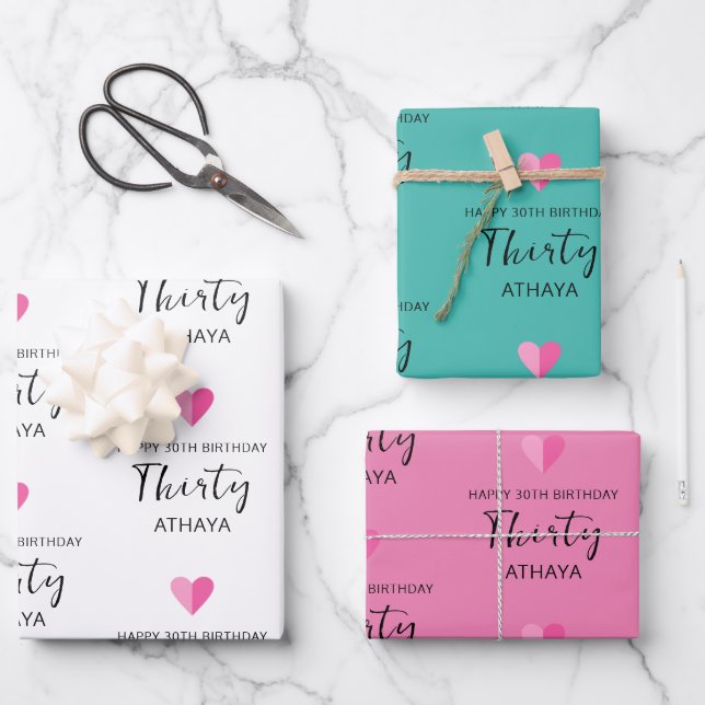 Elegant Personalised 30th Birthday  Wrapping Paper Sheet (Front)