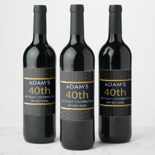 Elegant Personalised 40th Birthday Gold Wine Label