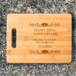 Elegant Personalised 50th Anniversary Gift Etched Cutting Board