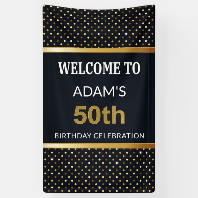 Elegant Personalised 50th Birthday Gold Banner (Vertical)