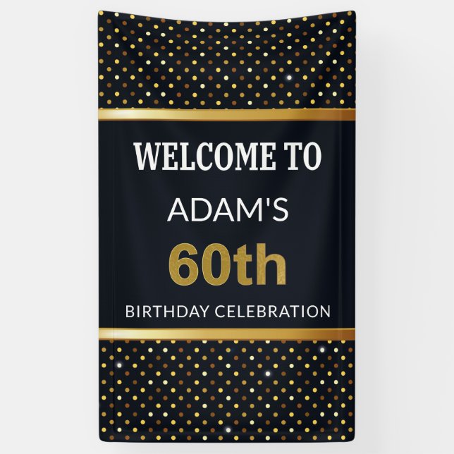 Elegant Personalised 60th Birthday Gold Banner (Vertical)