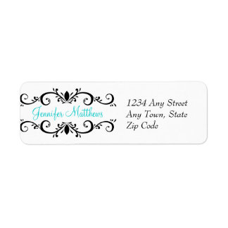 Elegant Personalised Address Labels Swirls Aqua
