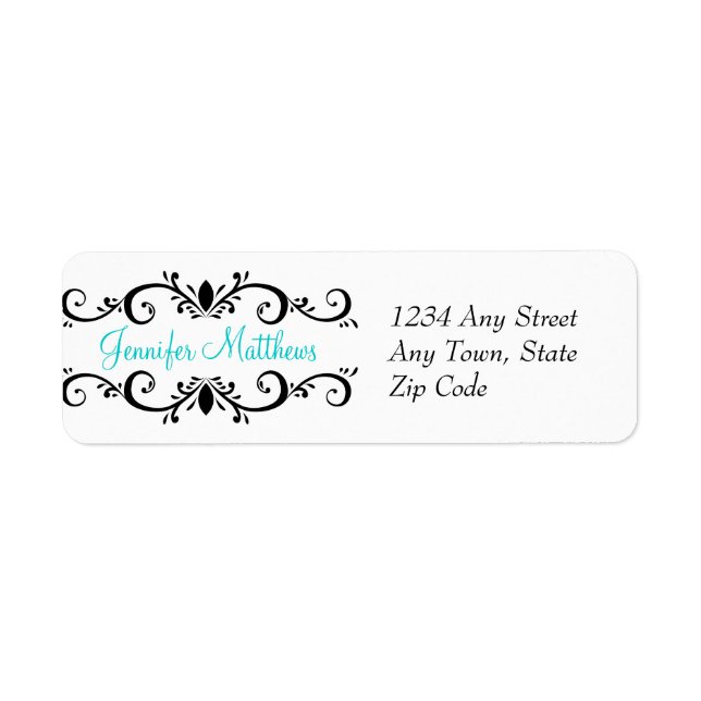 Elegant Personalised Address Labels Swirls Aqua (Front)