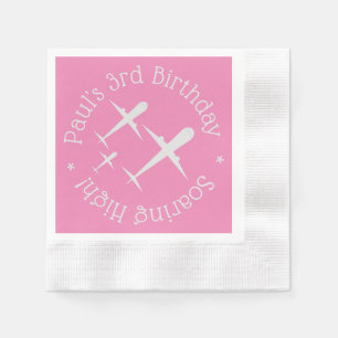 Elegant Personalised Aeroplanes, Pink Kids Birthda Napkin