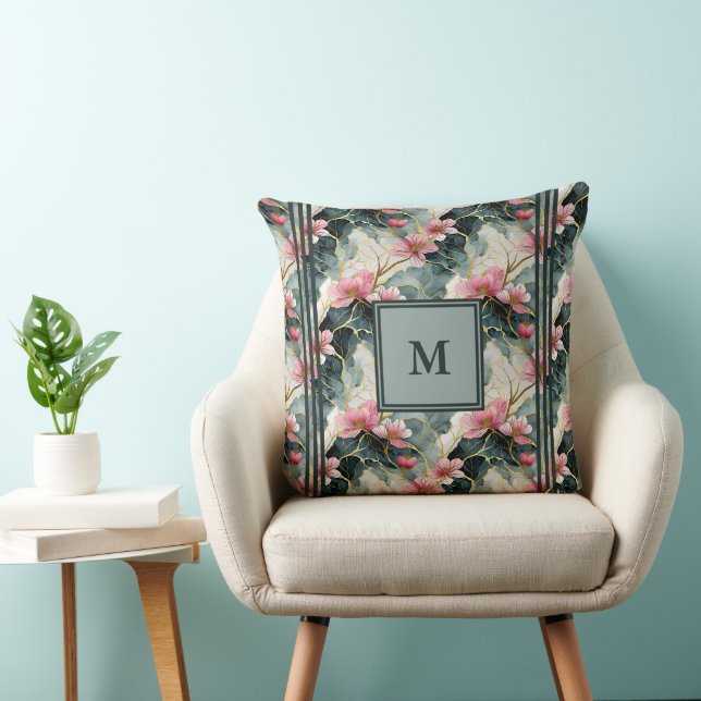 Elegant Personalised Asian Floral Pillow  (Chair)
