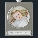 Elegant Personalised Baby's First Christmas Photo Silver Plated Banner Ornament<br><div class="desc">Elegant Personalised Baby's First Christmas Silver Plated Banner Ornament
Can be fully customised to suit your needs.
© Gorjo Designs. Made for you via the Zazzle platform. 
// Need help customising your design? Got other ideas? Feel free to contact me (Zoe) directly via the contact button below.</div>