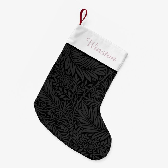 Elegant Personalised Black Floral Blush Pink  Small Christmas Stocking (Front (Hanging))