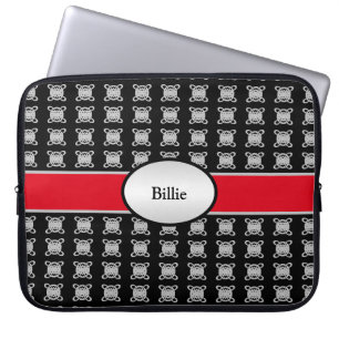 Elegant Personalised Black Red & Silver Laptop Sleeve