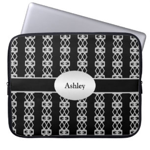 Elegant Personalised Black & Silver Double Diamond Laptop Sleeve