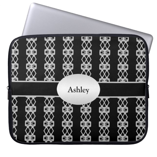 Elegant Personalised Black & Silver Double Diamond Laptop Sleeve (Front)