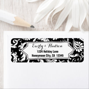 Elegant Personalised Black & White Floral Damask Return Address Label