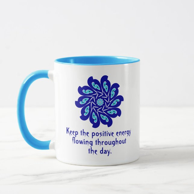 Elegant, Personalised Blue Evil Eye Sliced Flower Mug (Left)