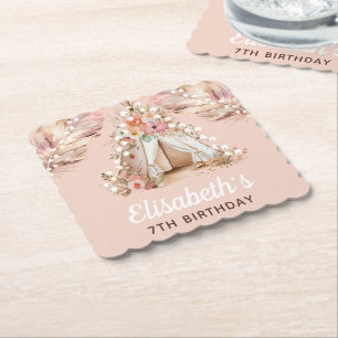 Elegant Personalised Bohemian Girl Birthday Paper Coaster