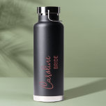 Elegant Personalised Bride Script Name Wedding Water Bottle<br><div class="desc">Elegant Personalised Bride Script Name Wedding Water Bottle . Perfect gift for the bride . The design has a black background with the name written in a pretty script font . Customised these by changing the name . For any further customisation like colour change etc , please feel free to...</div>