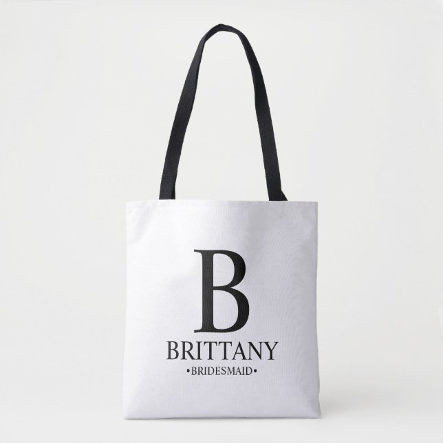 Elegant Personalised Bridesmaid Monogram and Name Tote Bag (Front)