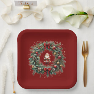 Elegant Personalised Burgundy Christmas Paper Plate
