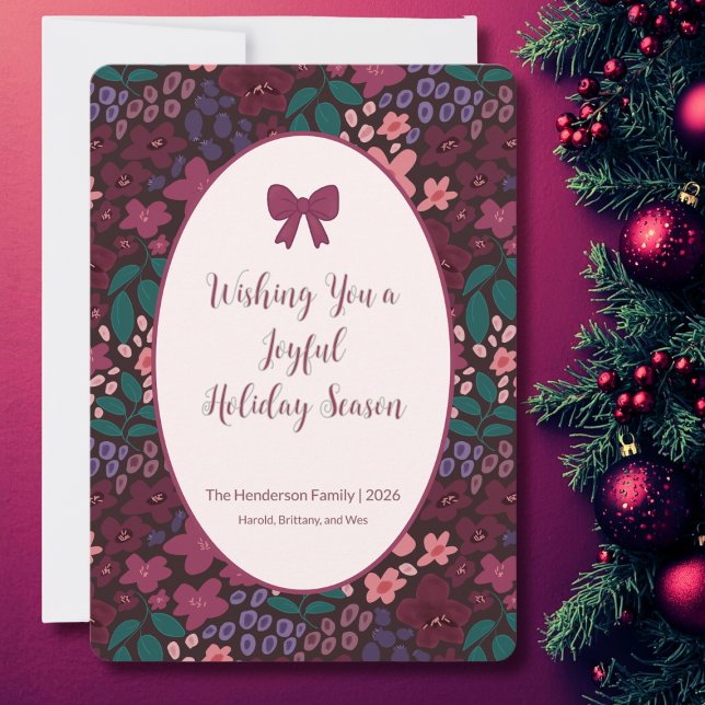 Elegant Personalised Burgundy Floral Flat Card (Elegant Burgundy Floral Holiday Card)